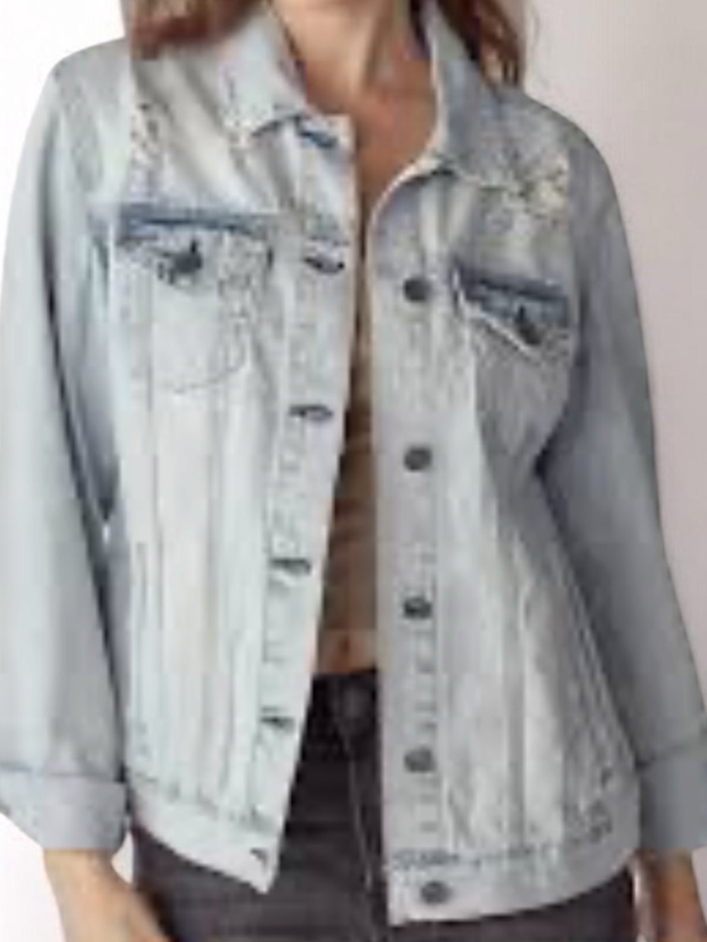 Lucky Brand Light Blue Embroidered Denim Jacket